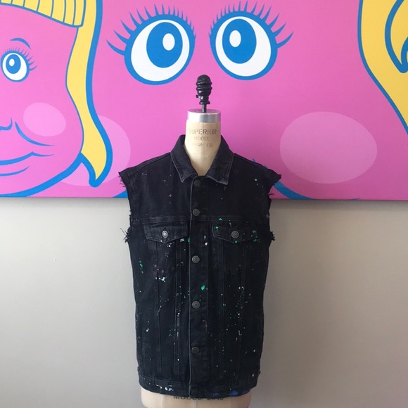 Zara Other - Zara Black Paint Splatter Men's Denim Vest